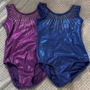 Purple and Blue Shiny gymnastics Leotards with Rhinestone Design size 8 girls